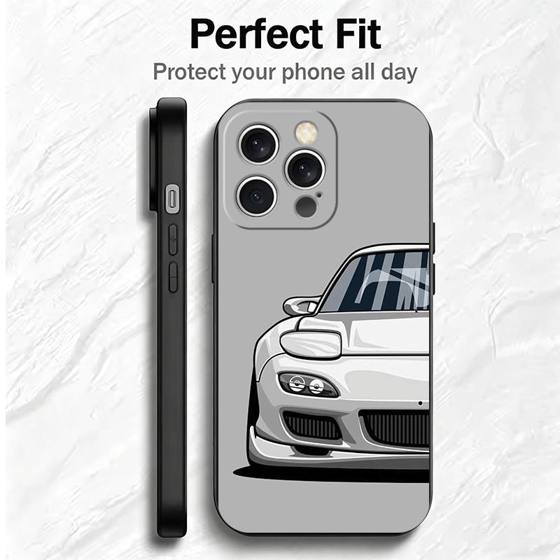 Simple Japanese Sports Cars Pattern Soft Phone Case for iPhone 16 16E 17 Air 15 Pro Max 14 Plus 13 Mini 11 12 7 Black Cover Back
