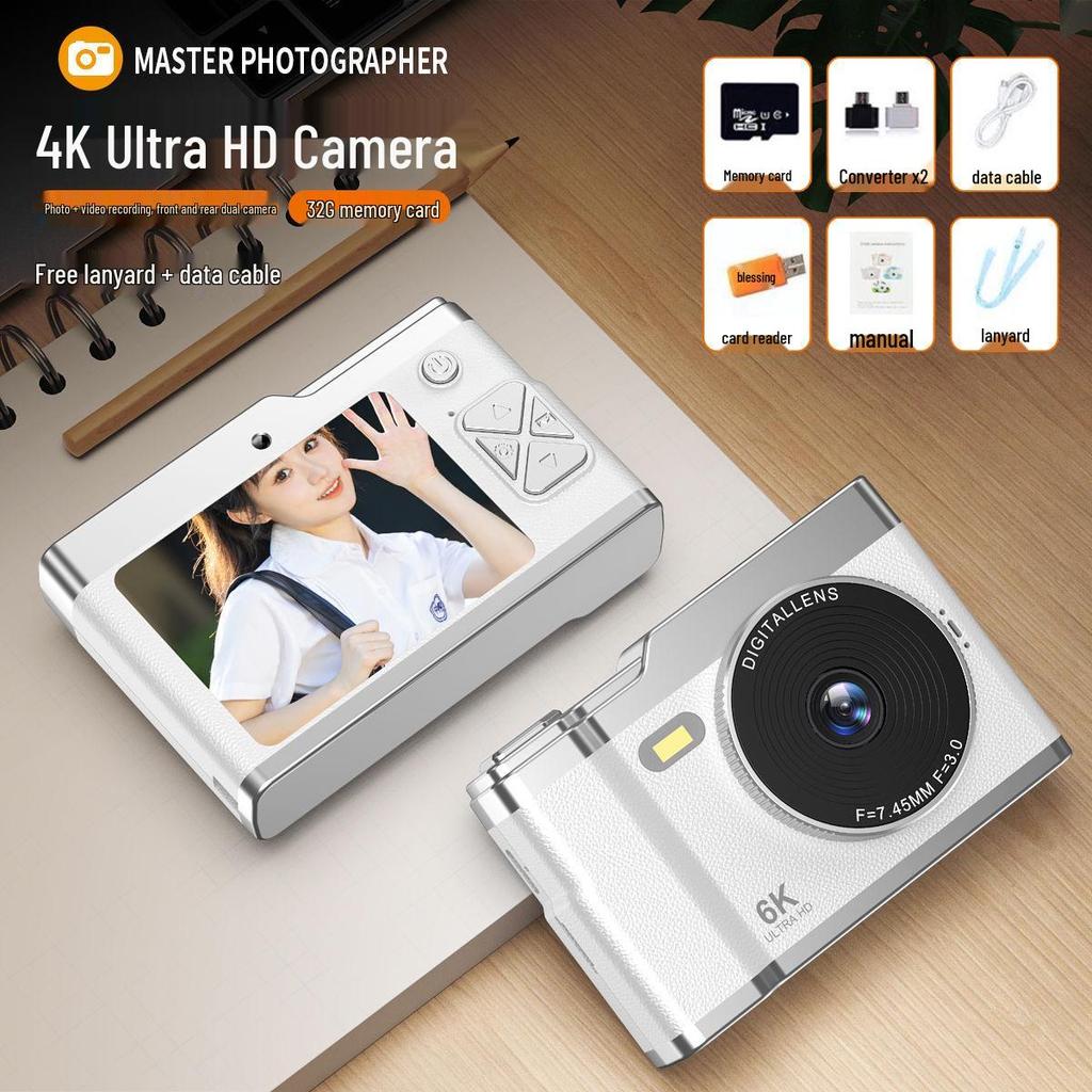 High-Definition Dual Lens Digital Camera for Students - Retro CCD Design