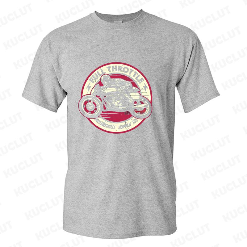 Full Throttle Cafe Racer Rockabilly Biker Print T-Shirt Men Fashion Motorcycle Short Sleeve Tops Fashion Summer Loose Tees Shirt