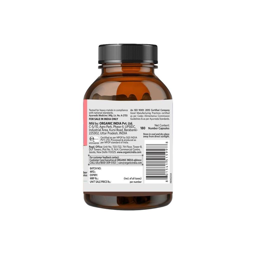Organic India Ashwagandha Capsules 180 Caps Natural Vitality Support Veg Supplement for Daily Wellness and Energy
