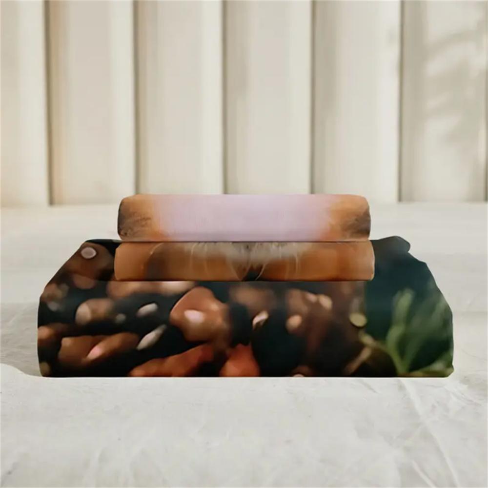 JIT3pcs 85G July Synthetic Polyester Christmas Golden Retriever Digital Fitted Sheet Three-piece Set, Soft, Comfortable, Bed
