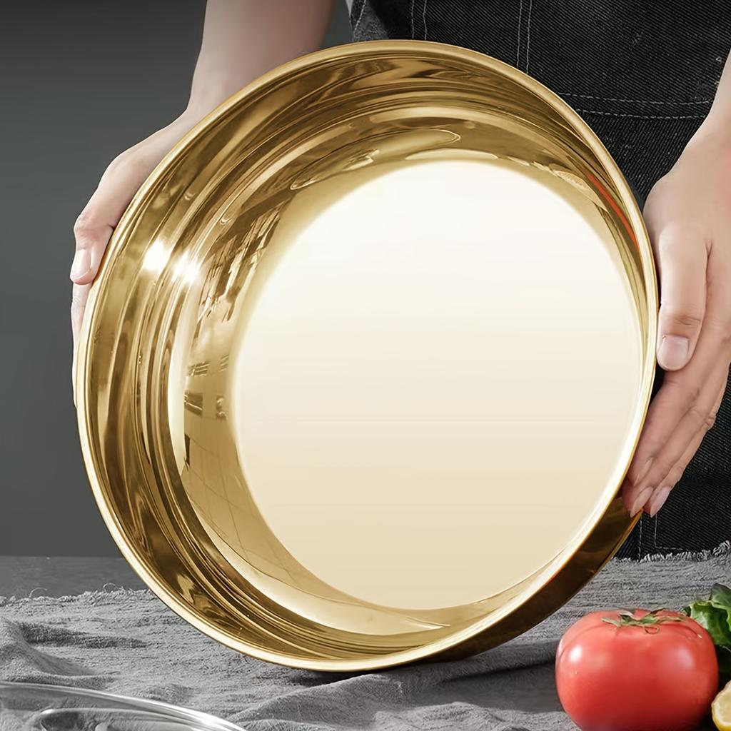 Golden Stainless Steel Mixing Bowl - Corrosion-resistant, Suitable for Kneading Dough, Eating Noodles, and Cleaning Vegetables