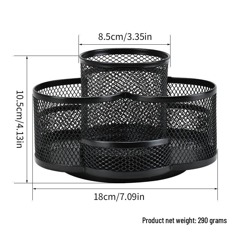 Plum Blossom 360° Rotating Metal Mesh Pen Holder - Multi-Compartment Desktop Organizer