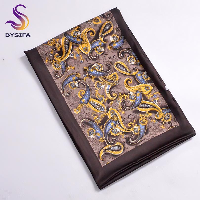 [BYSIFA] Winter Kaffee Herren Lange Schals Bedruckt Neues Design 100% Reiner Seidenschal Herbst Winter Top Qualität Seide Halstücher