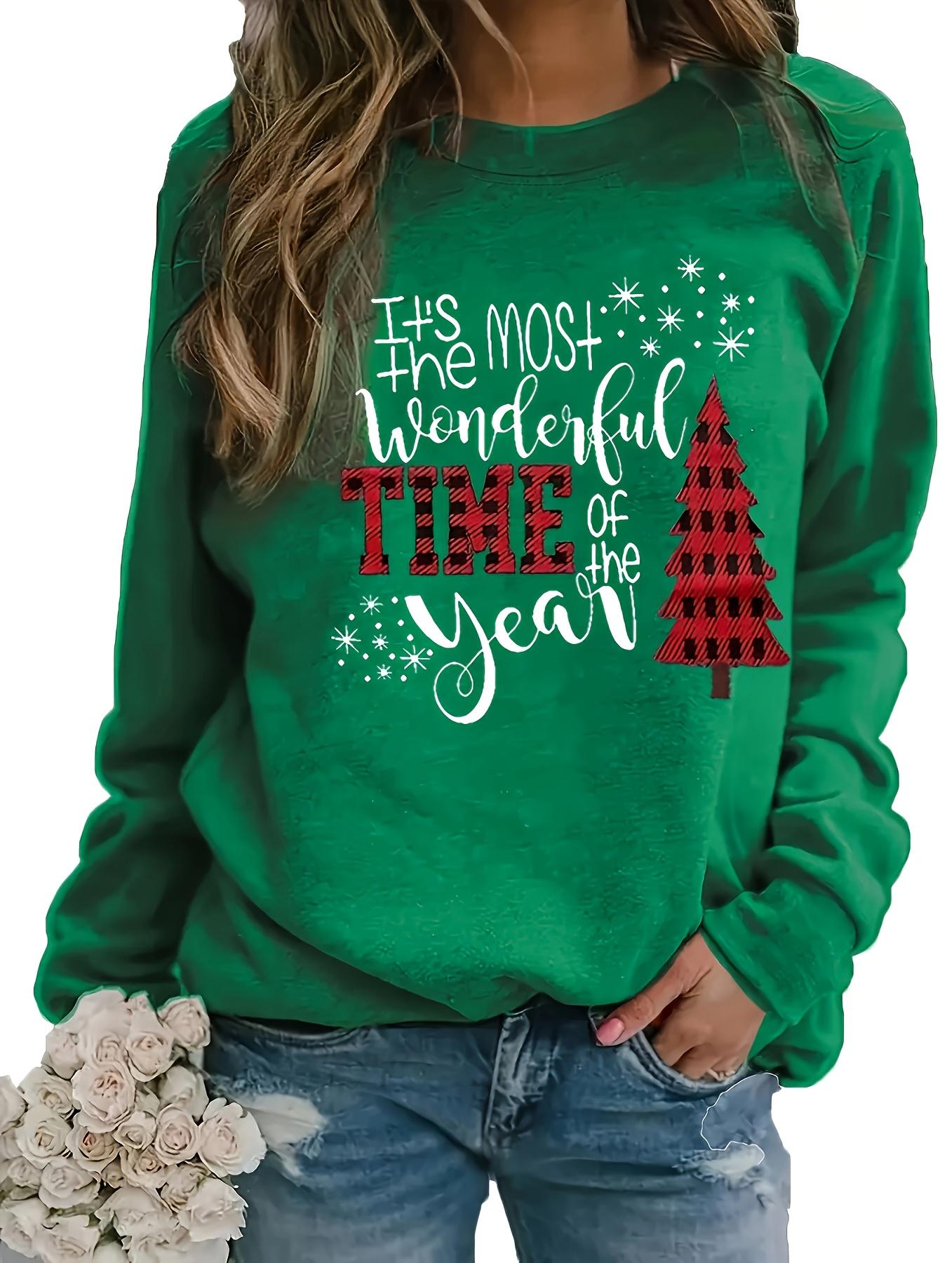 

Женские повседневные рождественские топы больших размеров с принтом на плечах и длинными рукавами L