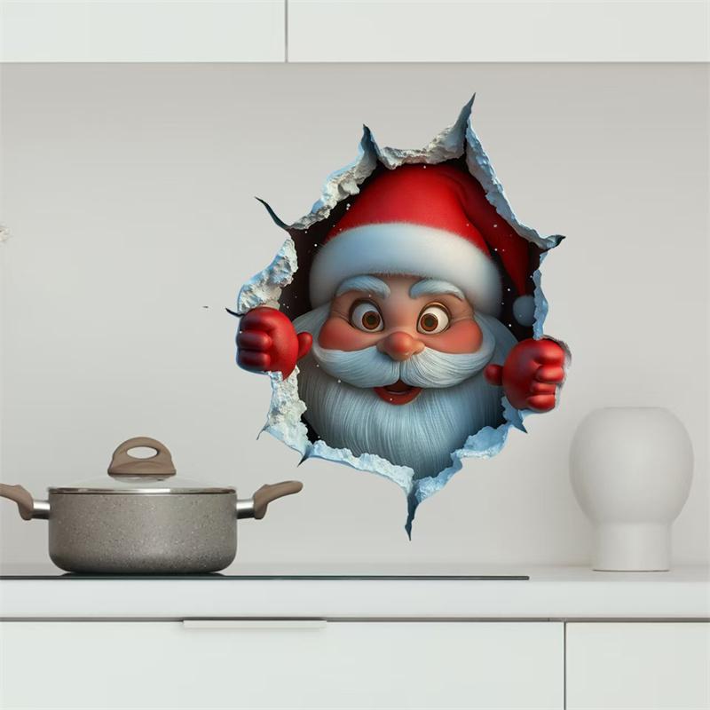 1Pcs Christmas Santa Wall Stickers Pvc Waterproof Sticker Door Window Wall Decals Diy Peel Sticker Home Living Room Party Decor