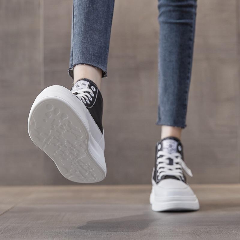 Genuine Leather High-top Shoes Women's Shoes Thick Bottom Casual White Shoes