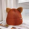 Kawaii for Cat Ears Hats Cute Cap Solid Color Hat Wool Knit Hat Earprotect All-m
