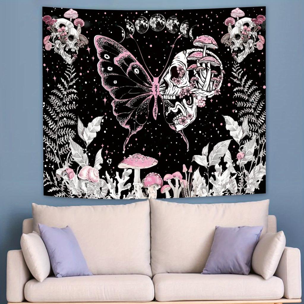 Mystical Butterfly Skull Tapestry Enchanting Unique and Strikingly Beautiful Wall Art for a Magical Decor Statement