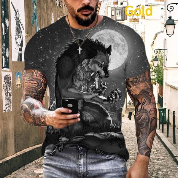 

Летний топ с круглым вырезом и 3D-принтом с изображением животного волка, модная повседневная мужская футболка с коротким рукавом 6XL