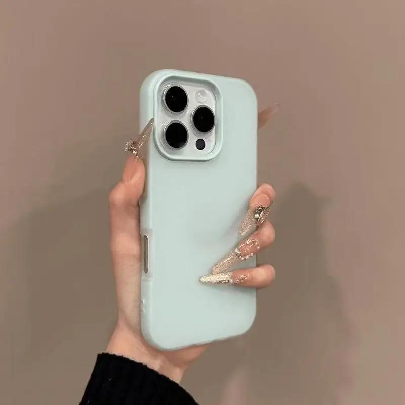 2 V 1 Luxusní Matný Gelový Cukrový Barevný Kryt na Telefon pro iPhone 16 15 14 13 12 Pro Max 15 16 Plus Nárazuvzdorný Dotek Pleti Měkký Kryt