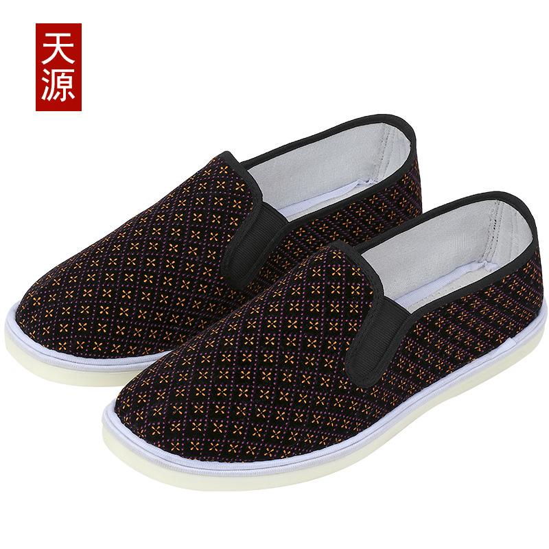 beef tendon sole spring and autumn women's old Beijing cloth shoes plaid cotton canvas shoes flat bottom casual elastic mouth one pedal shoes
