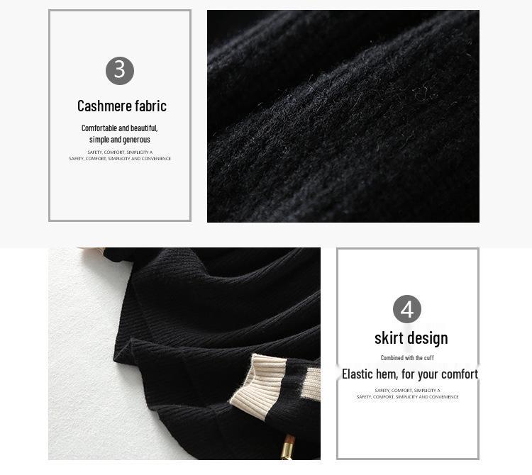 Women's Color-block Cashmere Knit Sweater - Half-High Neck, Long Sleeve, Ribbed, Slimming, Versatile