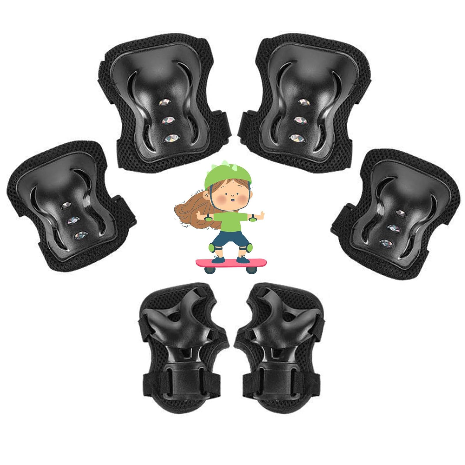 

SensaBliss Велосипедная защита Детская экипировка Запястье Локоть Колено Набор из 6 предметов Детская защита Защитные накладки для детей Юниор Скейтборд Велосипед (черный)