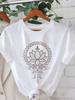 European Size for Lotus Mandala and "Blossoming Heart" Print Short Sleeve Crew Neck Casual T-Shirt