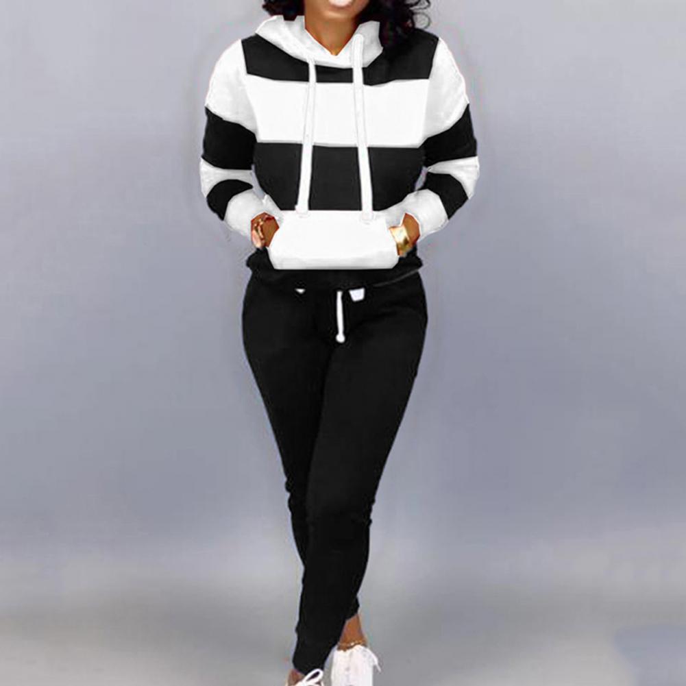Trendy Two Pieces Set Ankle-banded Women Autumn Tracksuit Elastic Waist Pullover Women Hoodie Pants Set for Home