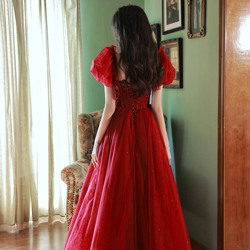 Toast Bride New Summer Red Engagement Dress Dress Heavy Handmade Return Dress Small Evening Dress