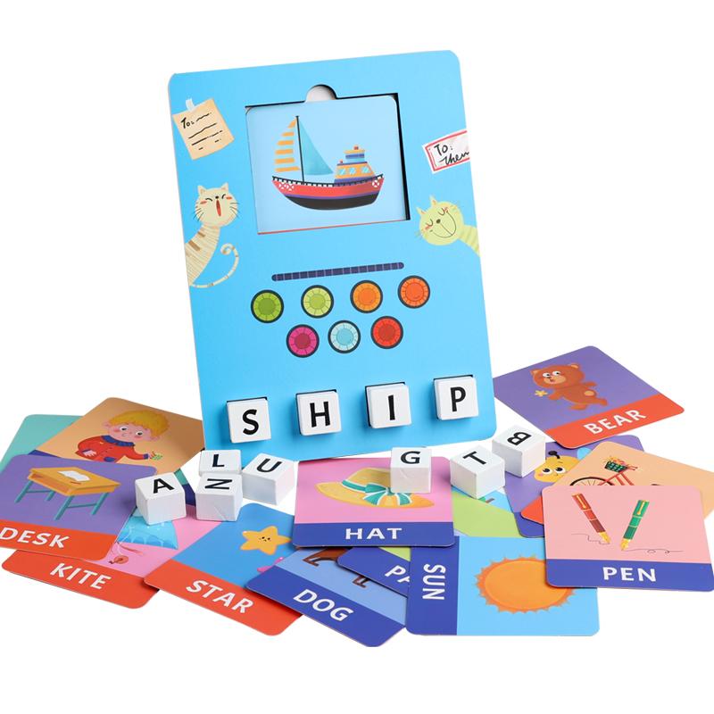 

Wooden Building Block Puzzle Alphabet Spelling Educational Toy Letter Recognition Logical Thinking Learning Playset for Kids