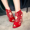 Zipper Sandals Heels11.5CM Women's High Heel Shoe Summer Trend Black Red Sexy Peep Toe Boots Fashion Stilettos Girls High Heels