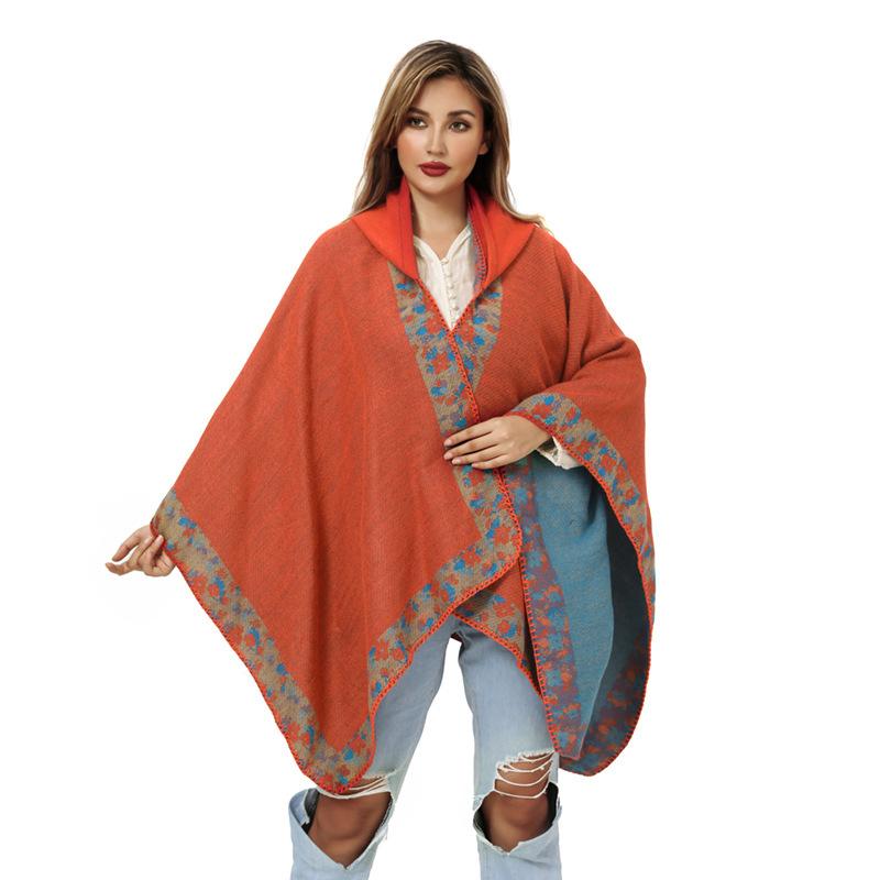 Bohemian Shawl Woven Cape Women Hooded Warm Wear Photo Outside The Cape