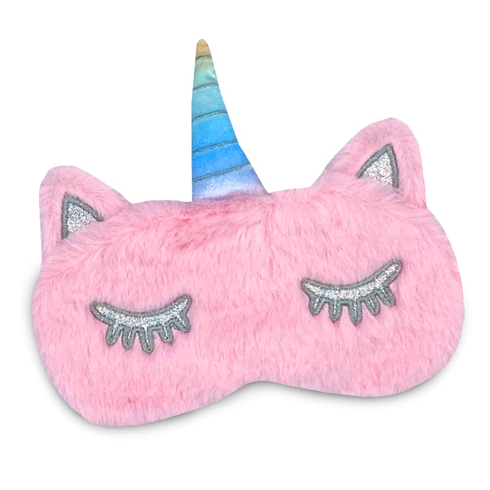 

Helllabow Cute Unicorn Eye Colorful Fluffy Animal Sleep Mask for Soft Plush Toy for Restful Travel Mask, Kids, Sleep, Lightweight, (Pink) розовый