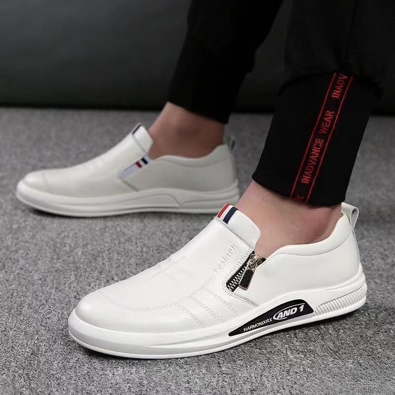 Fashion Brand Leather Shoes Men 2025Spring  PU Casual Shoes Business Work Formal Dress Shoes Moccasins Side Zipper Drive Loafers