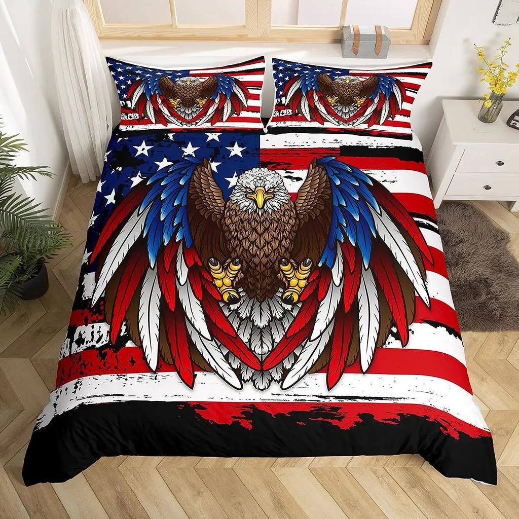 American Flag Down Quilt Cover Set Eagle Print Bedding Set With Pillowcase Quilt Cover Three-Piece Set
