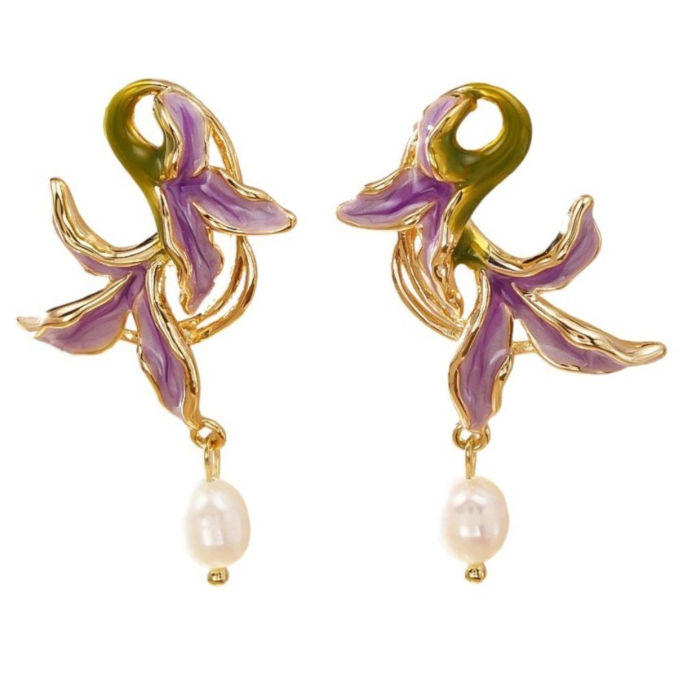 Elegant Drip Oil Earrings Gold Plated Pearl Pendant Earrings  Daily Wear
