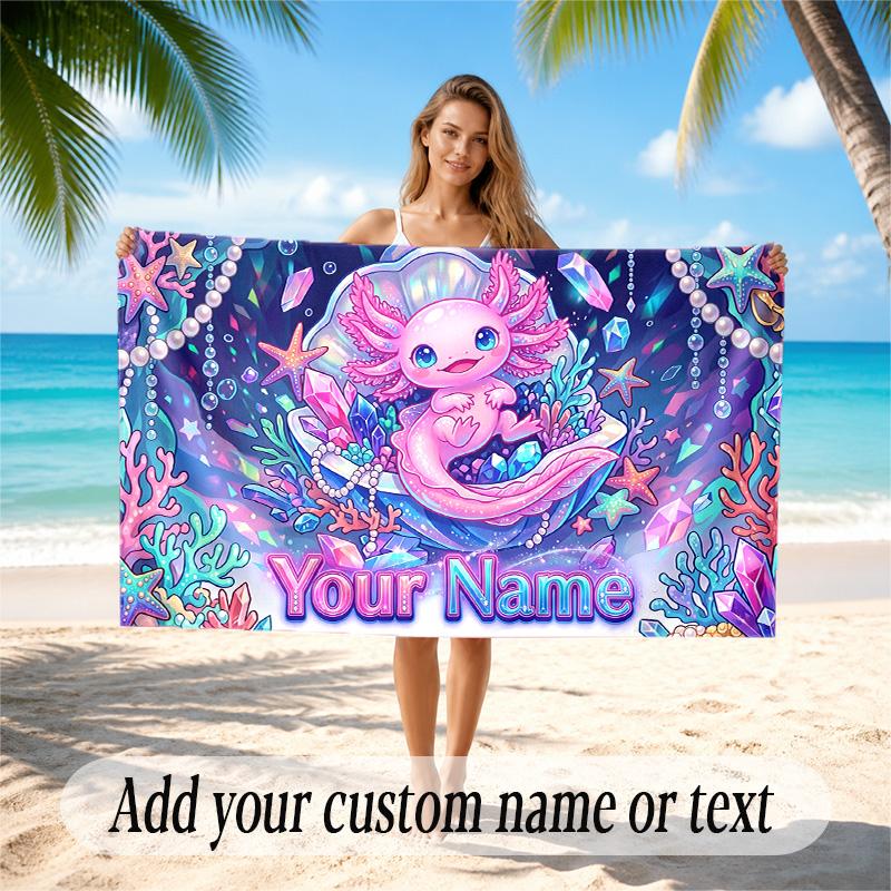 Underwater Fish Theme Quick Dry Beach Towel Custom Name Text Print Large Sand Resistant Towel Beach Vacation