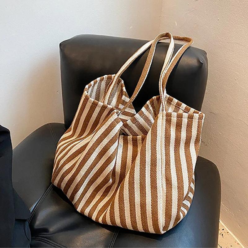 

Yogodlns повседневная холщовая сумка в полоску, женская большая вместительная сумка с ручкой, простые сумки на плечо, женская сумка для покупок, сумки-тоут 34*18*32cm хаки