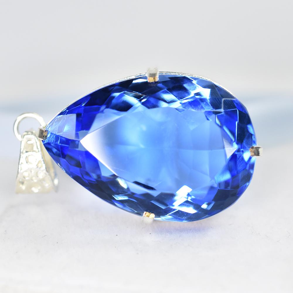 Blue Sapphire 104.95 Ct CERTIFIED Pear 925 Sterling Silver Gemstone Pendant MY-PD-119-NS