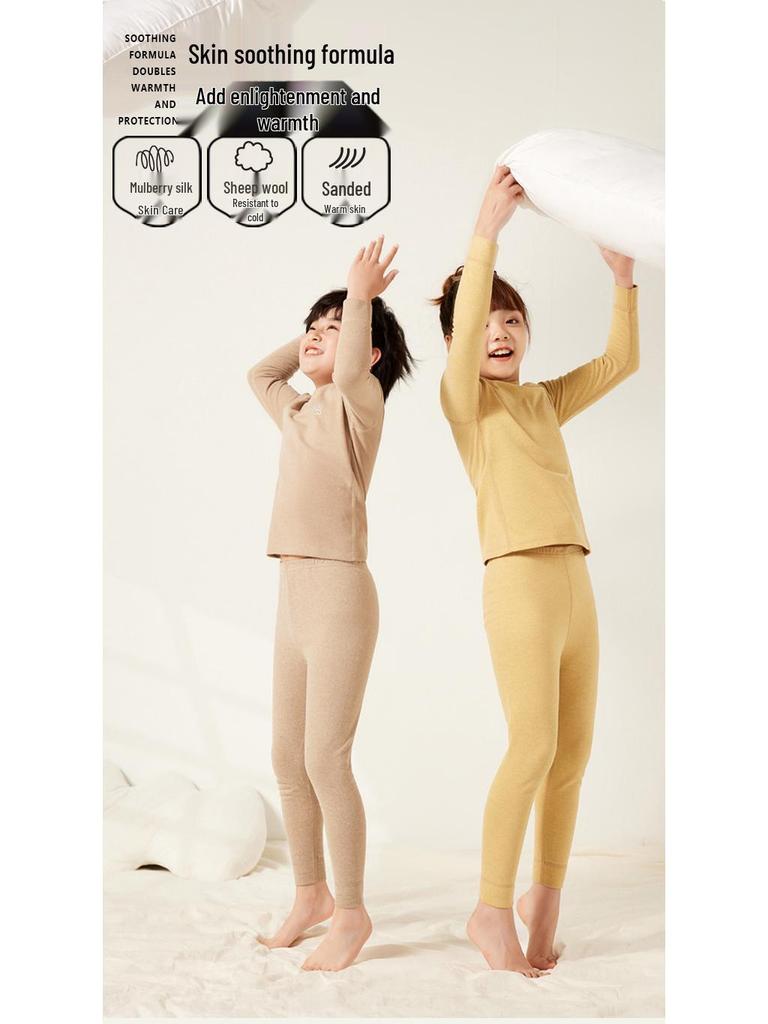 Children's Silk Warm Winter Pajama Set - Thickened Base Layer for Boys and Girls