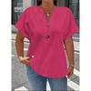 New Women's Plus Size Fashion Casual Solid V-neck Button Top, Versatile Daily Basic Shirt For Women, European American Style Crossbody Clothing