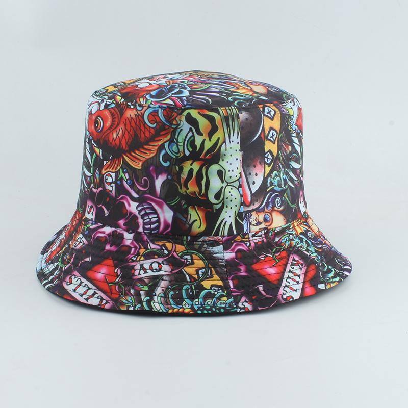 Herren Damen Fischerhut Vintage Print Eimerhut Wende Bob Hut Damen Retro Hip Hop Kappe Gorros
