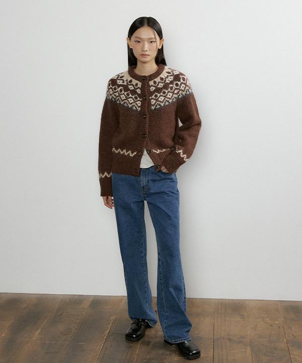 Lingseoul Alpaca Nordic Knit Cardigan-Brown