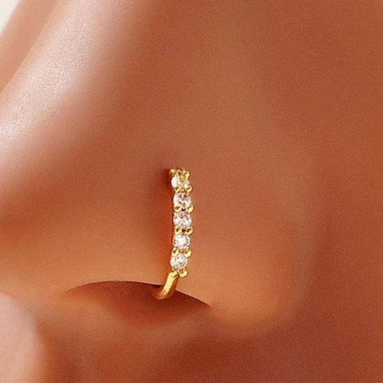 Copper Material Nose Pin, Adjustable Open Buckle Design Nose Ring, No Piercing Rhinestones Encrusted Nose Clip, Lightweight Nose Jewelry