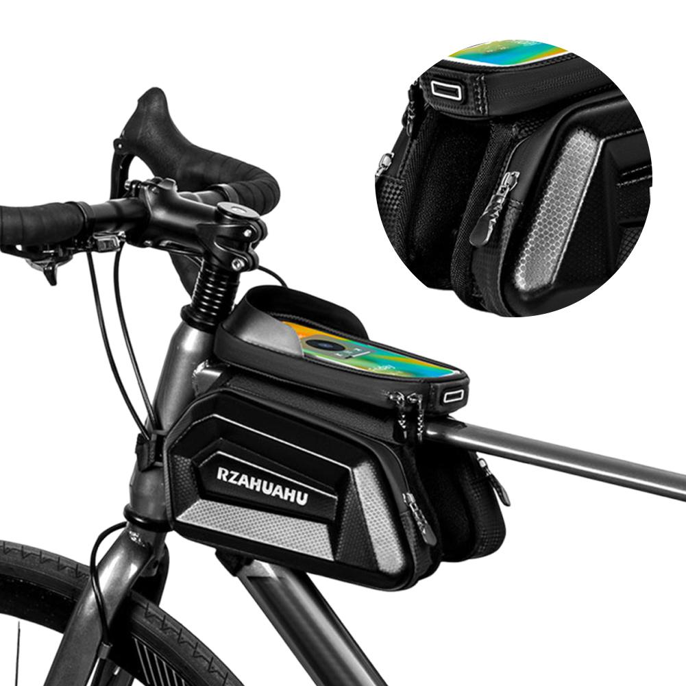 Bike Front Frame Bag Bike Storage Bag Waterproof Bike Phone Holder Bag Touch-Screen Cycling Pouch Detachable for Outdoor Cycling