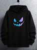 Black Hoodie with Colorful Face Graphic - Cozy Polyester Pullover