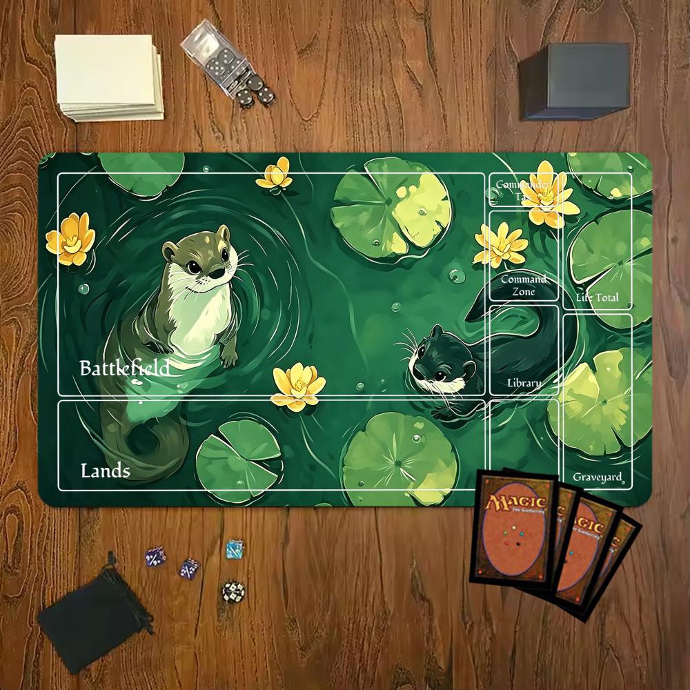 Animal Nature Otter Water Lily Mouse Pad Playmat 24x14 Mtg Tcg Office Desk Mat For Work Game Pc Laptop Rug Carpet Mousepad