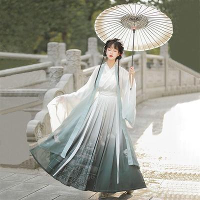 Chinese Wei And Jin Dynasties Style Hanfu Printed Large Size Ladies Suit