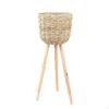 Geflochtener Korb Pflanztopf Rustikales Design Weiden Pflanzgefäß Ständer Bodenstehend Rattan mit Holz