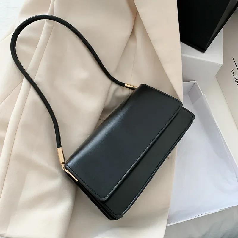 New Simple Shoulder Bag For Women PU Leather Armpit Bag Solid Color Lady Handbag Casual Girls Small Square Bag