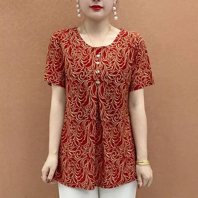 Летний женский повседневный топ-туника большого размера с принтом, повседневный топ XL красный