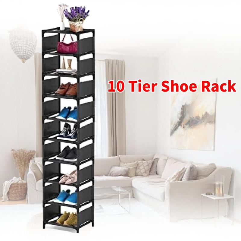 Tier 10 Shoe Rack Metal Narrow Shoe Storage Space Saving Simple Cabinet Hallway