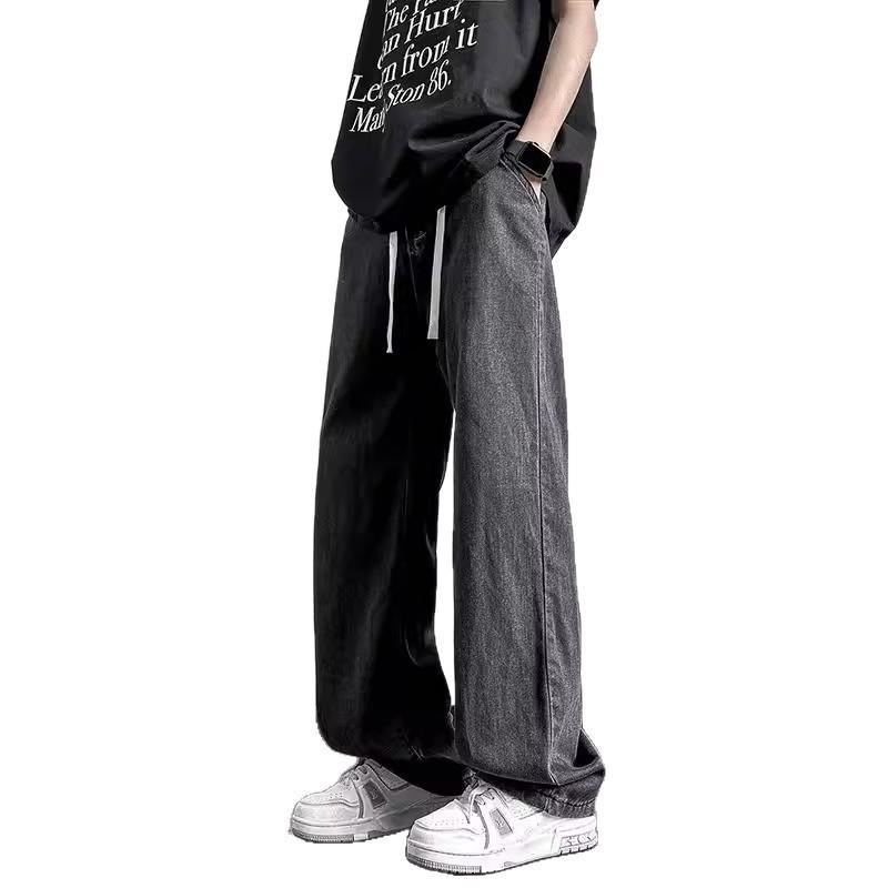 Ice Silk Jeans Men's Summer Loose Straight Trousers New Student Drape Wide-leg Casual Trousers Gray
