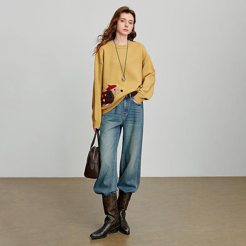 Chuyu Women's Dachshund Jacquard Loose-Fit Sweater