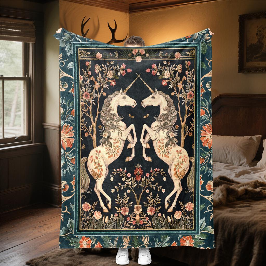 1pc Medieval fairy tale aesthetics unicorn blanket, al season lightweigh Poster blanket home office outdoor nap multifunc Poster blanketional blanket
