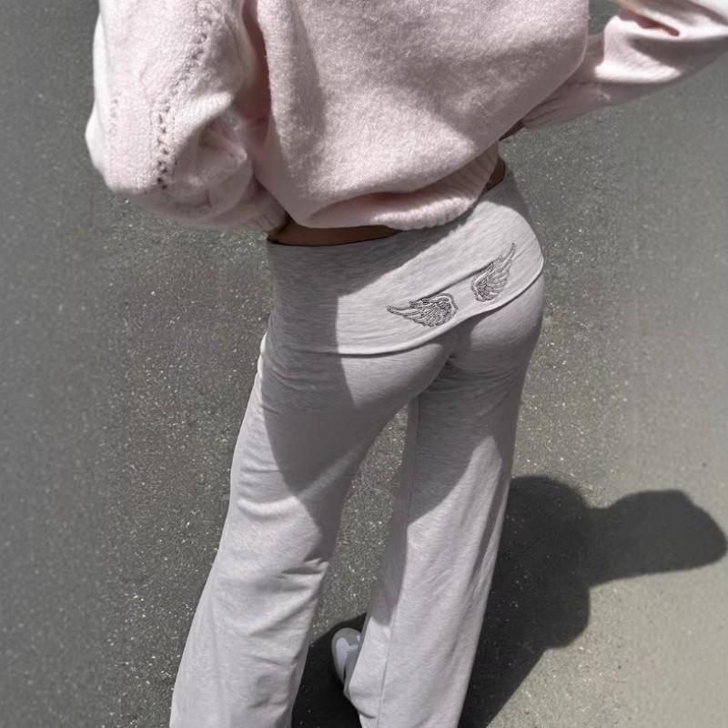 Womens Casual Tracksuit Set With Sequin Wing Embroidery Solid Color Hoodie Pants Streetwear Outfit