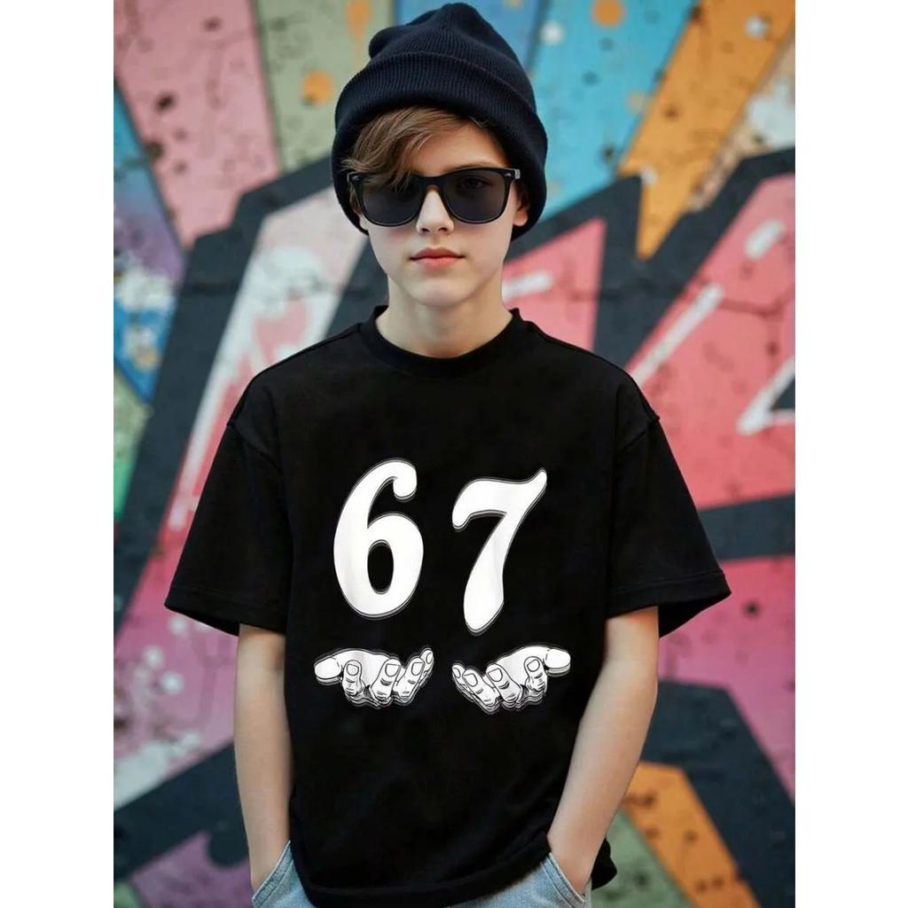 Fashion Children Funny 67 Meme Number Six Seven Print Short Sleeve Children T-Shirt Boy and Girl T-Shirts Round Neck Top Clothes