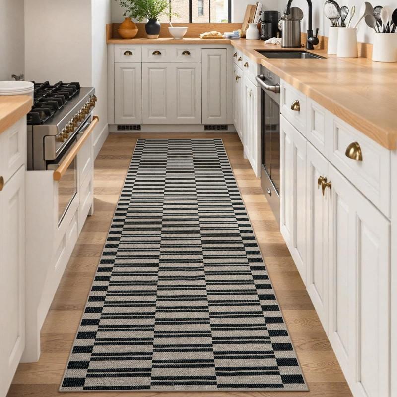 Tapis coureur à rayures verticales Gris Noir Motif à rayures Tapis de sol antidérapant Pour couloir Cuisine Entrée Tapis de sol pour la maison 40x60